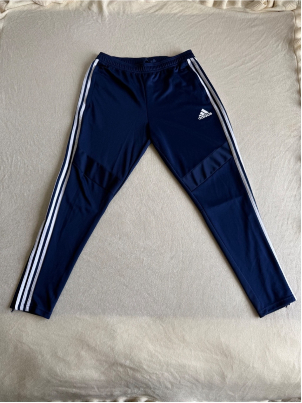 Adidas Dark Blue Jogger Track Pants Zip Ankle White Stripes in a Men's Large